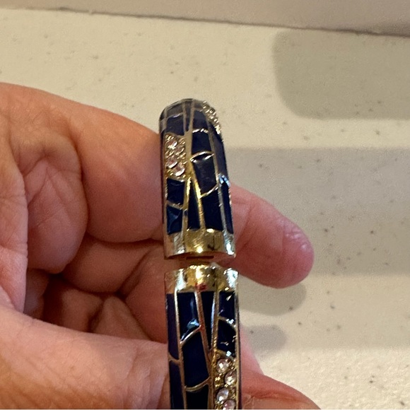 NWT Sequin by Nordstrom Clamper Bangle Bracelet - navy & gold tone & rhinestones - Picture 8 of 12